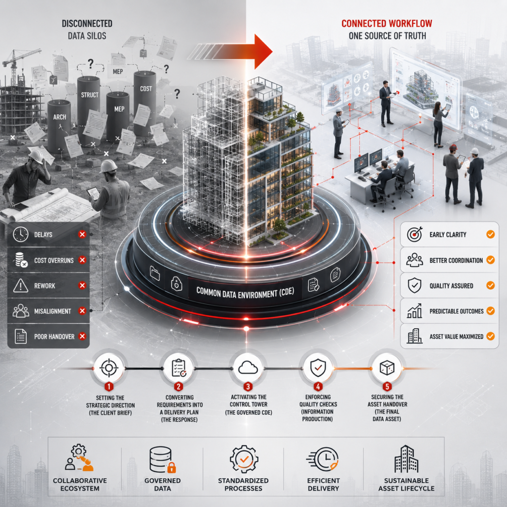The ISO 19650 Workflow Driving Total Clarity in AECO Projects 2 Before and after connected workflow transformation