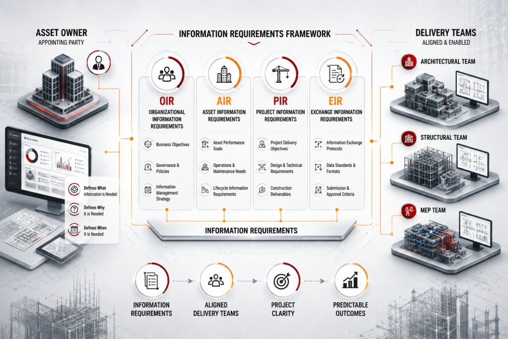 The ISO 19650 Workflow Driving Total Clarity in AECO Projects 3 Information requirements framework infographic